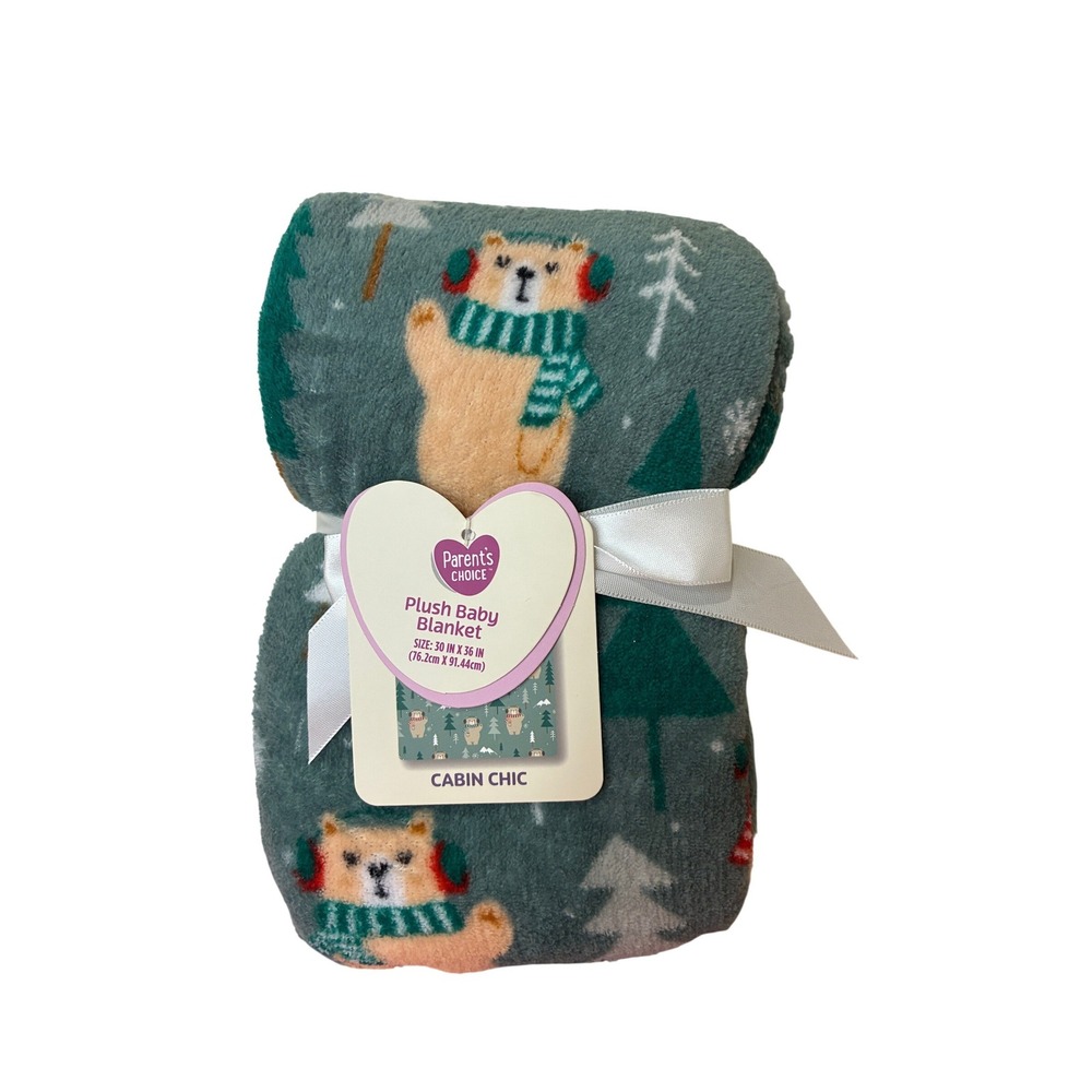Parents Choice Plush Baby Blanket‎ Cabin Chic Bear Trees 30x36
